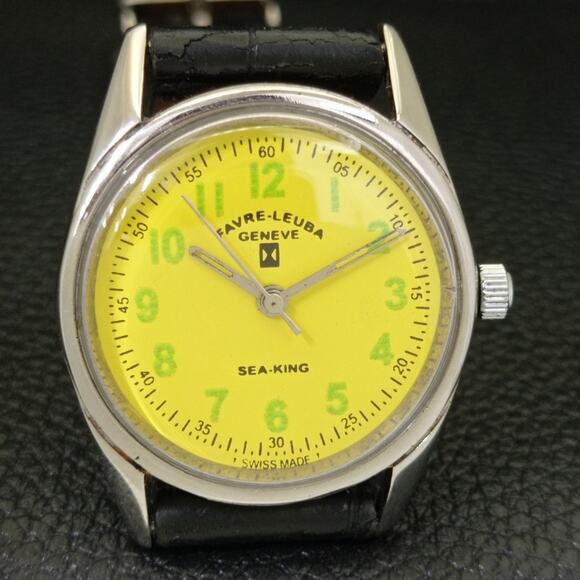 Vintage 1980 Favre Leuba Manual Mens Silver Watch W/Leather Strap - Picture 4 of 9